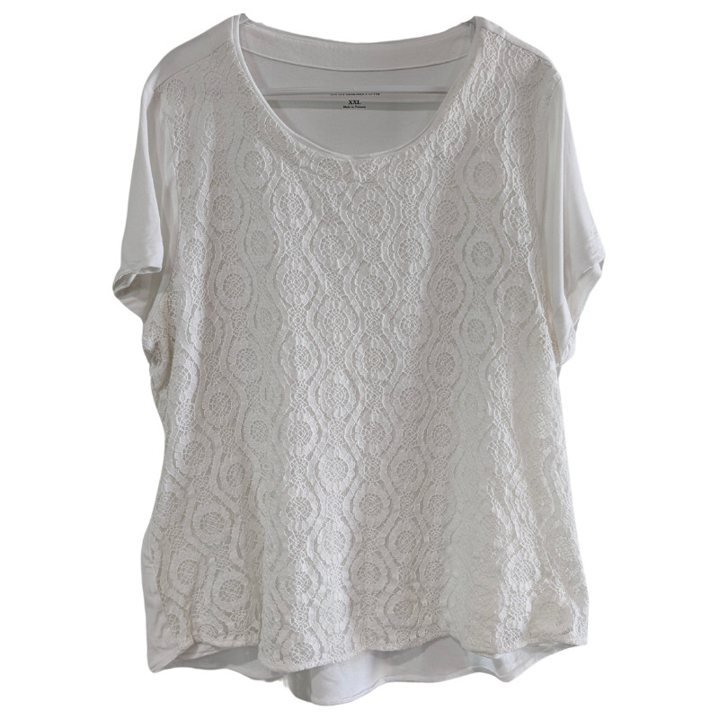 Croft & Barrow Women's Lace Front T-Shirt White Plus Size XXL Short Sleeve Lined