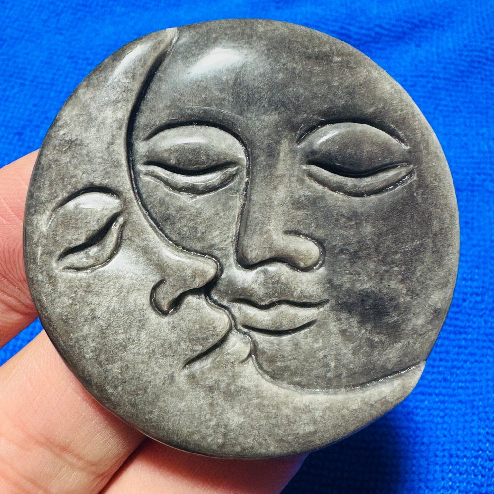 Natural Silver Obsidian Moon and Sun Quartz Skull Crystal Specimen Reiki Healing