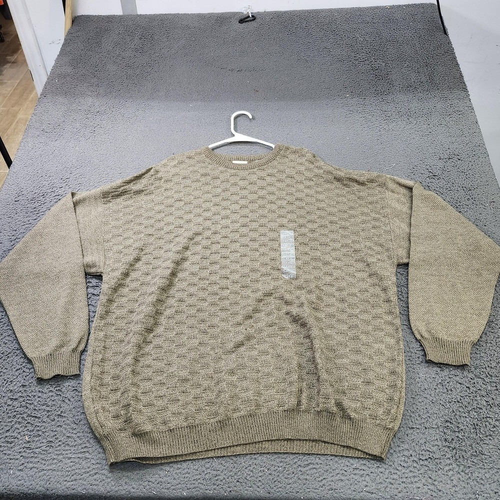 Fieldmaster Sweater Mens 2XL Beige Geometric Knit Crewneck Pullover Made Italy