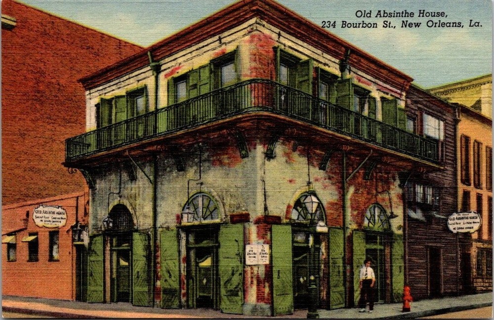 Old Absinthe House, Bourbon St. New Orleans, Louisiana. Vintage Linen Postcard-image