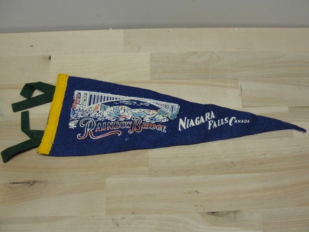Vintage Niagara Falls Canada Rainbow Bridge Souvenir Pennant Flag