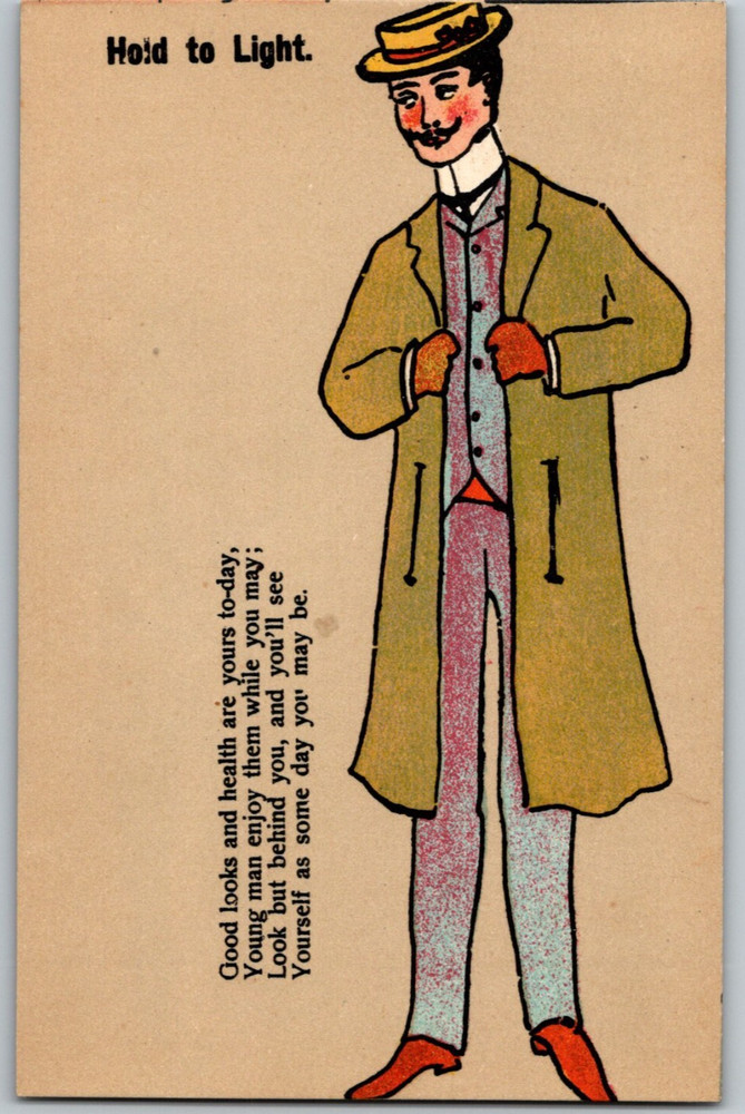 Hold To Light Transparency Young and Old Man Drinking Humor Unposted Postcard