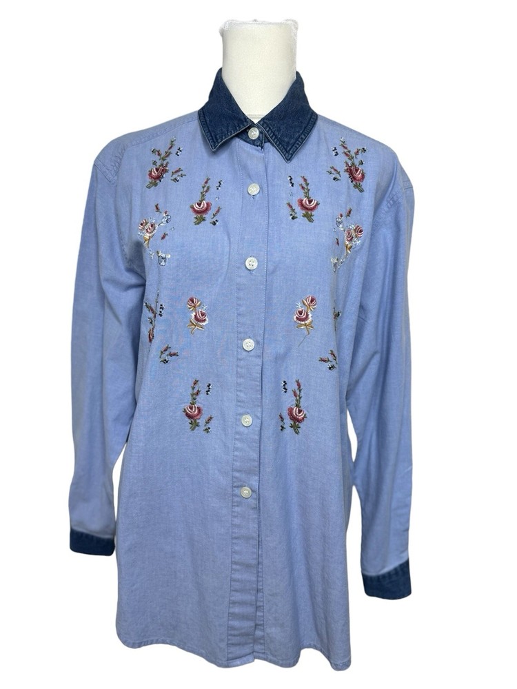 Allure VTG Denim Button Down Shirt Embroidered 90s Cottagecore Granny PL
