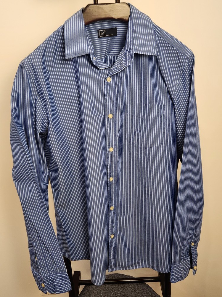 Gap Mens Large Blue White Pinstripe Long Sleeve Button Down Shirt Bis Casual