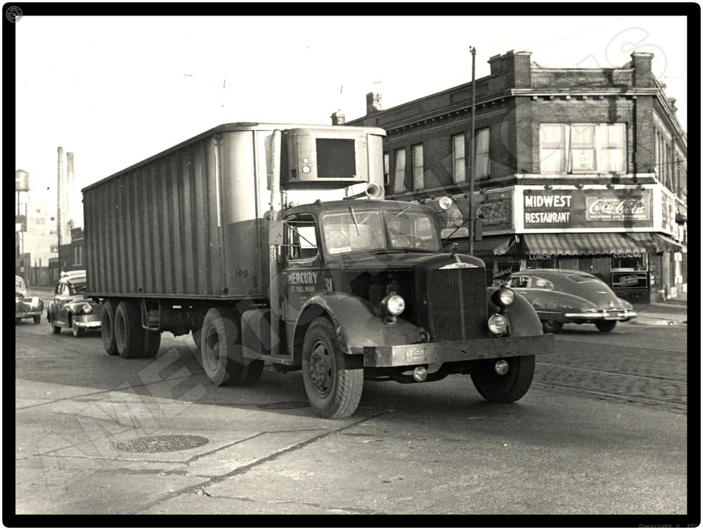 Mack Trucks New Metal Sign: 1949 Mercury Chicago Midwest Restaurant Street Pic