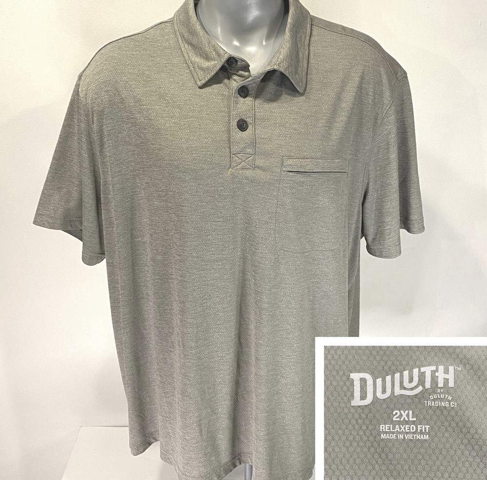 DULUTH TRADING 2XL Relaxed Fit Polo Mens Golf Shirt Light Gray Performance Poly+
