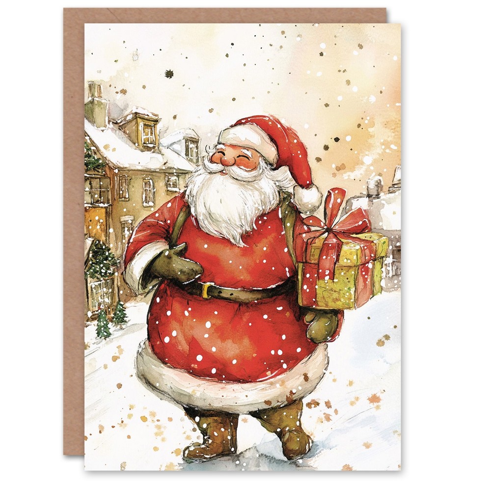 Jolly Santa Claus With Present Christmas Fun Gift Festive Xmas Card