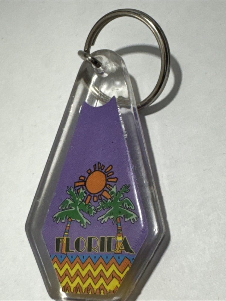 Vtg Acrylic Florida Beach Life Key Chain Ring Fob Collectible Novelty Souvenir