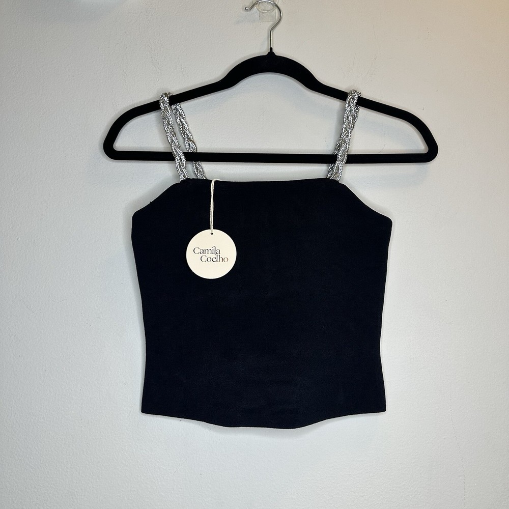 NWT Camila Coelho Black Rhinestone Embellished Strapless Tank Top Size XS