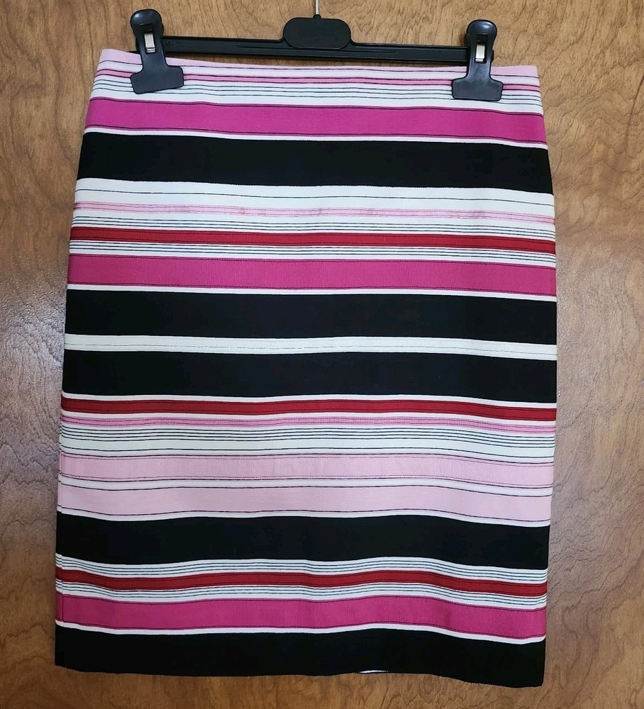 Talbots Petite Pencil Skirt Black Pink White & Red Stripes Womens Size 4P