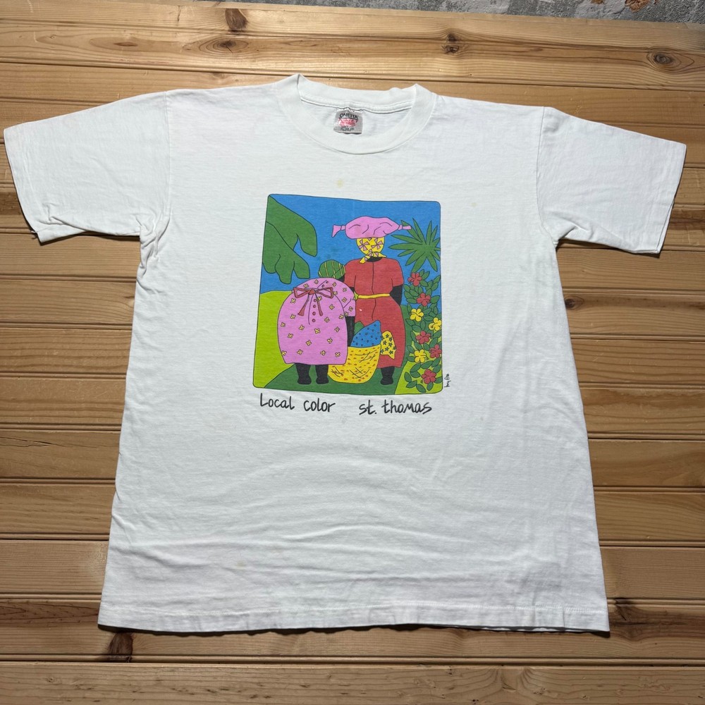 Vintage 1988 Local Color St. Thomas Haiti Art Grandma Single Stitch T-Shirt - XL