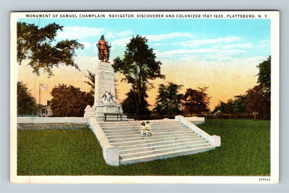 Plattsburg NY-New York, Navigator Samuel Champlain Monument Vintage Postcard