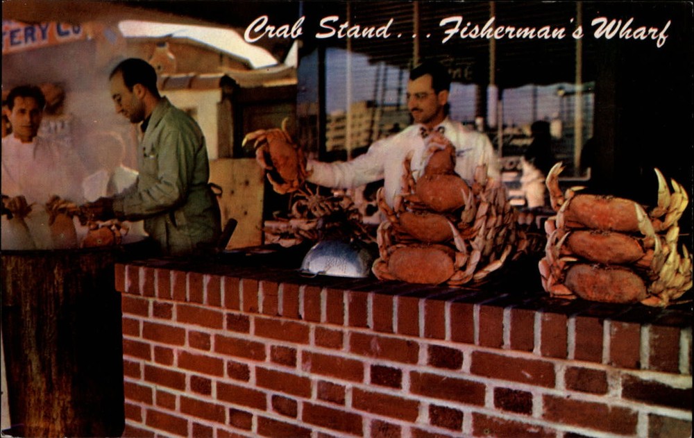 Crab Stand Fisherman's Wharf San Francisco California ~ 1950s vintage postcard