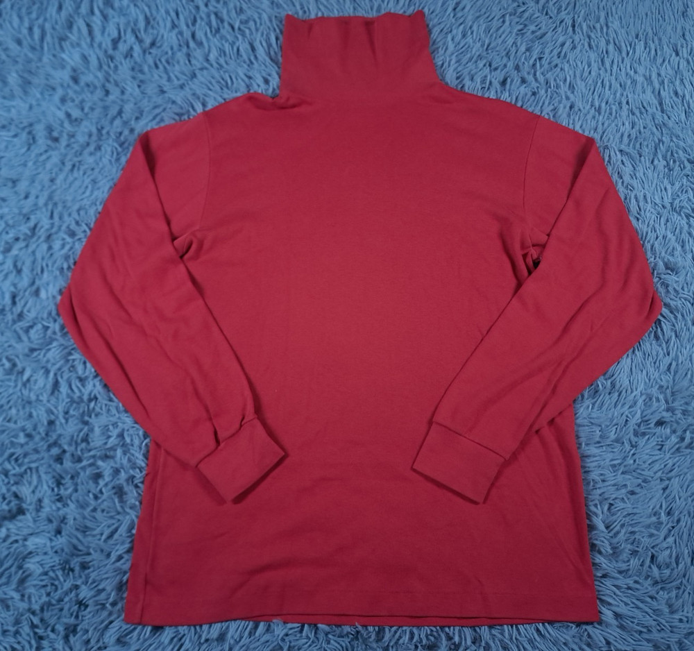 Vintage Lands End Turtleneck Mens Large Long Sleeve Red Single Stitch USA