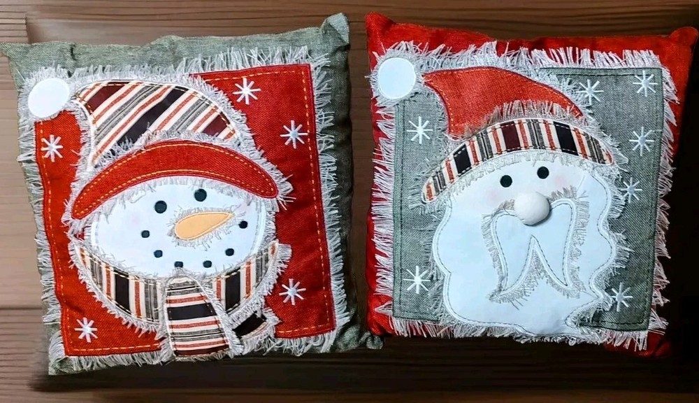 Hobby Lobby Christmas Holiday Santa & Snowman 2 Accent Pillows 17 x17 Square-image