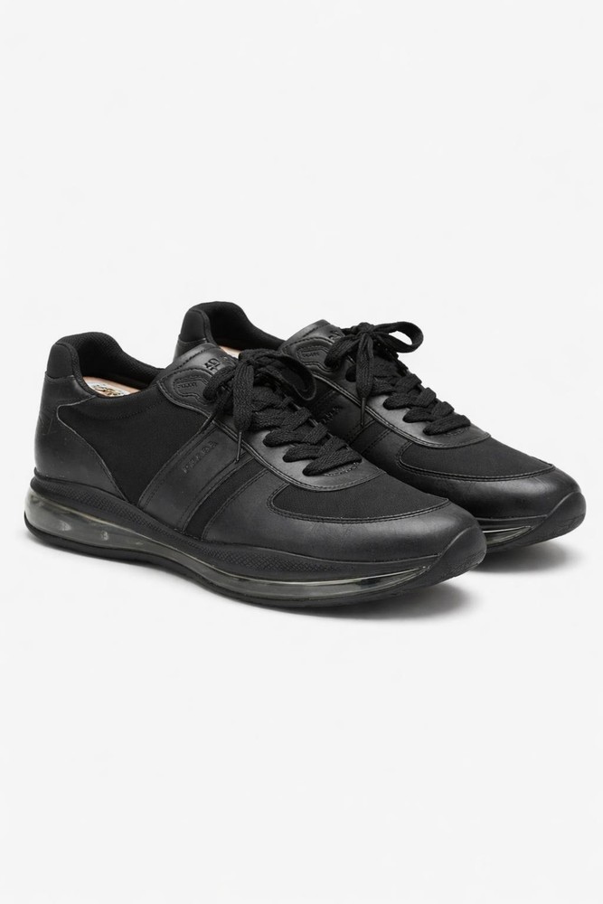 Prada Black Leather & Nylon Sneakers Air Sole Low Top Shoes