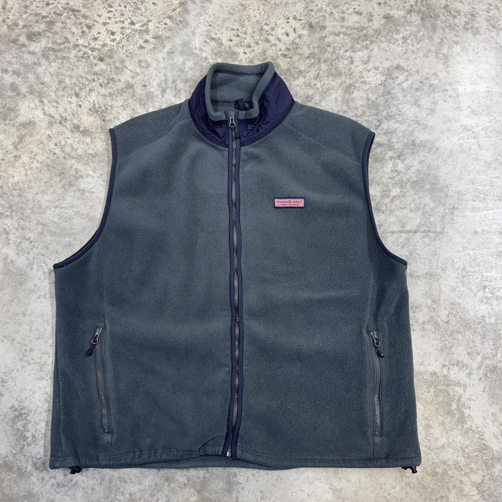 Vineyard Vines Vest Mens XL Blue Fleece Full Zip Collared Outdoor Casual Warm