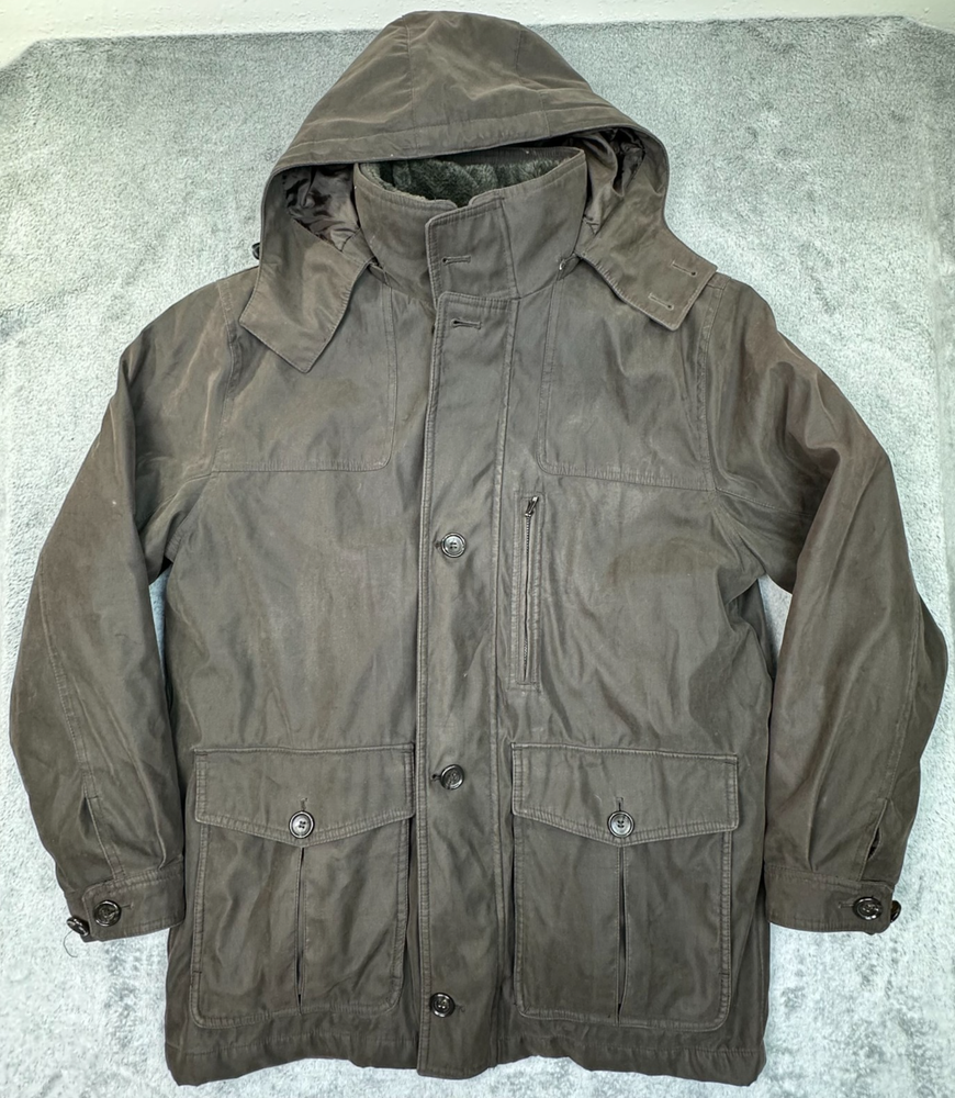 London Fog Coat Jacket Men’s Hooded Faux Suede Removable Liner Parka M Brown