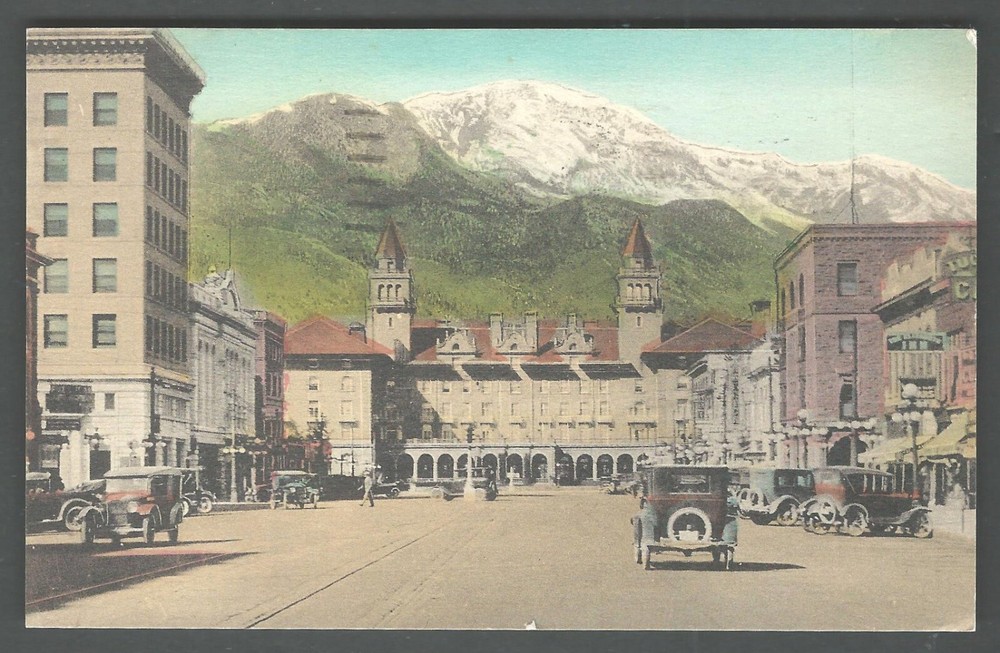 PIKES PEAK AVE & ANTLERS HOTEL Colorado Springs c. 1910 ALBERTYPE Postcard