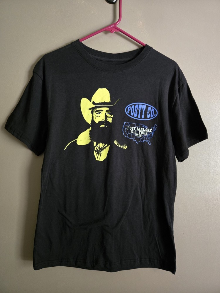 Post Malone Posty Co 2025 US Tour Shirt Cowboy Graphic Concert Tee Small