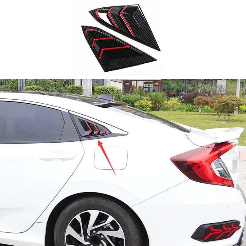 Trim 2PCS Louver Shutter Side Window Carbon Fiber For Honda Civic 2016-2020 ABS