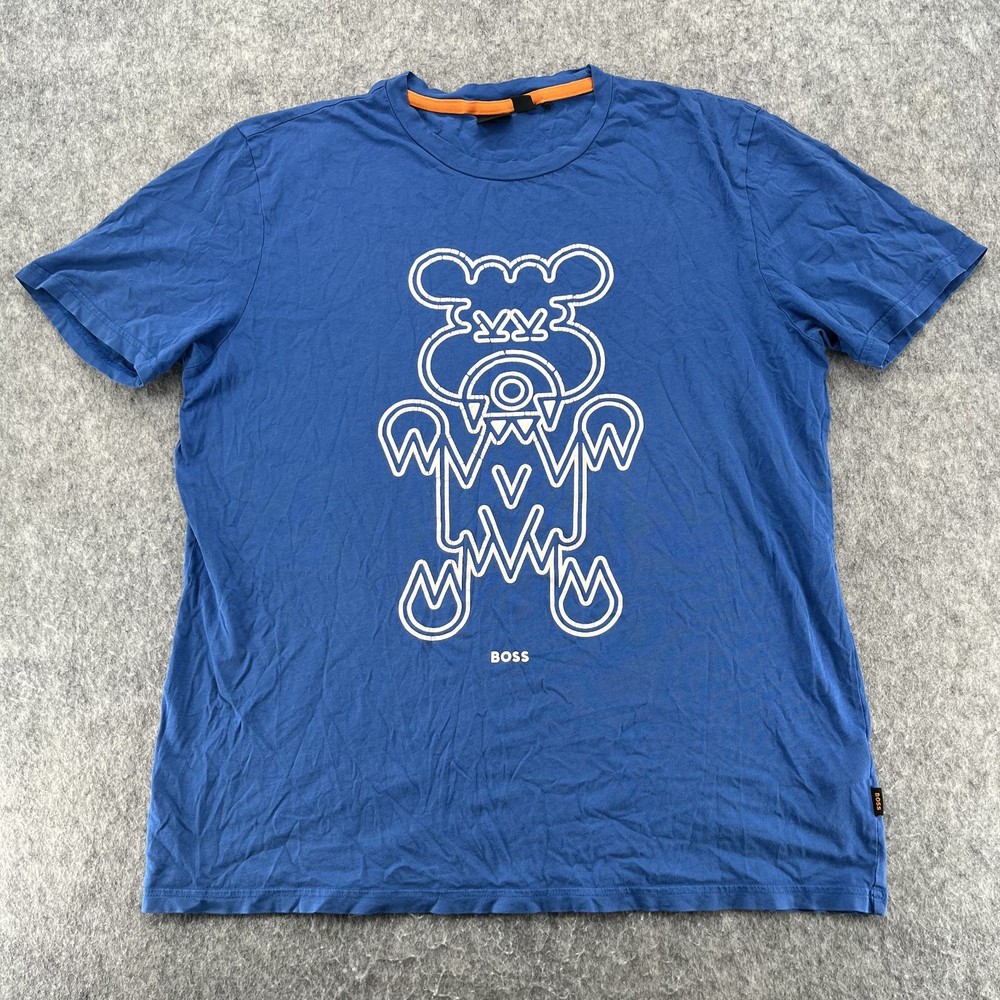 Boss Hugo Boss T Shirt Mens XL Blue Logo Crew Neck Short Sleeve Pullover