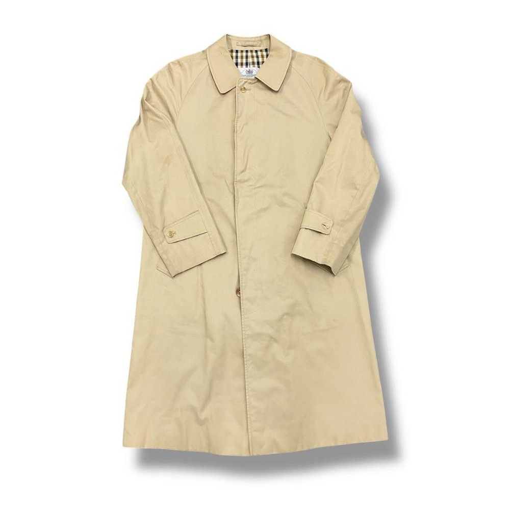 Aquascutum Aqua5 Trench Coat Beige Used Cotton Check Long Coat Men's Authentic