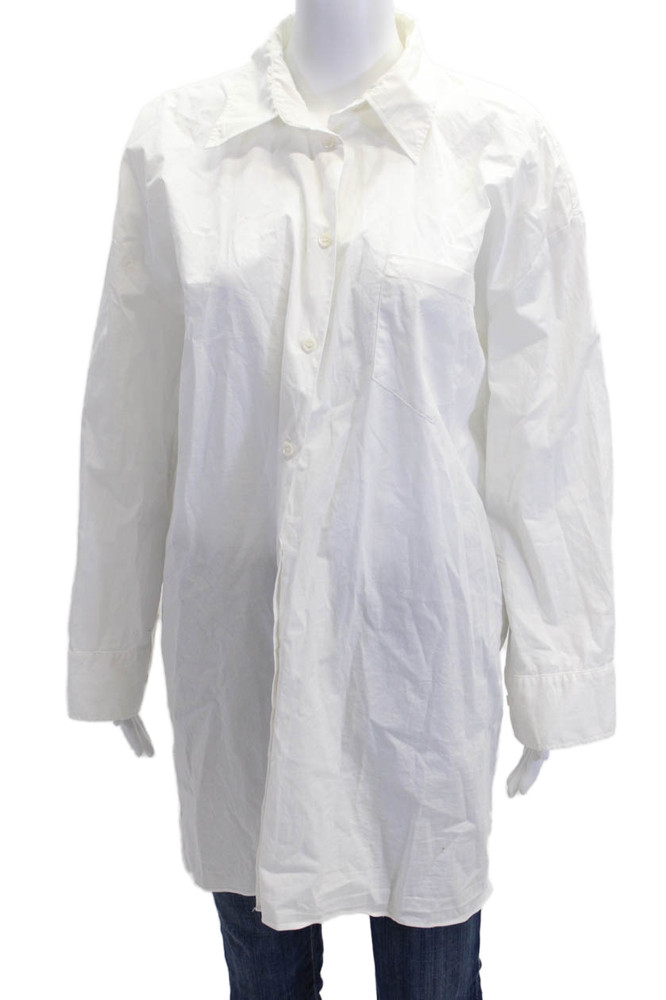 Zara Women Basic Tunic Button-Up White Cotton Collared Long Sleeve Size SFree Shipping in US $100+ Orders | $6.95 Orders Below