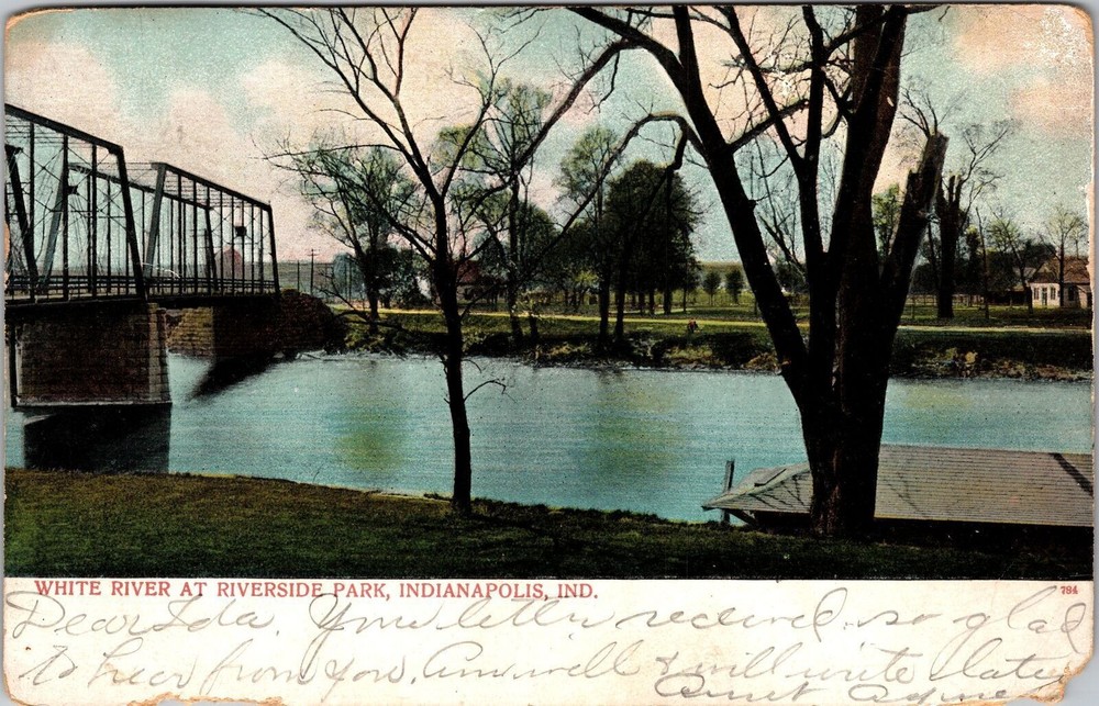 Indianapolis IN-Indiana, White River at Riverside Park, Vintage Postcard