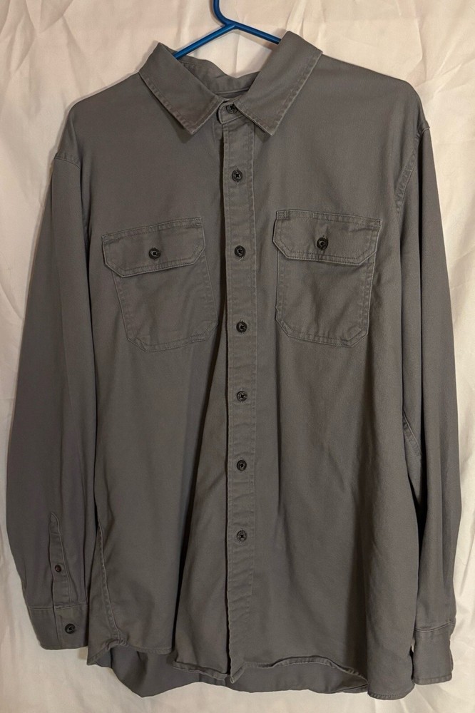 Wrangler Men's Solid Gray Button Up Long Sleeve Shirt Size L Large