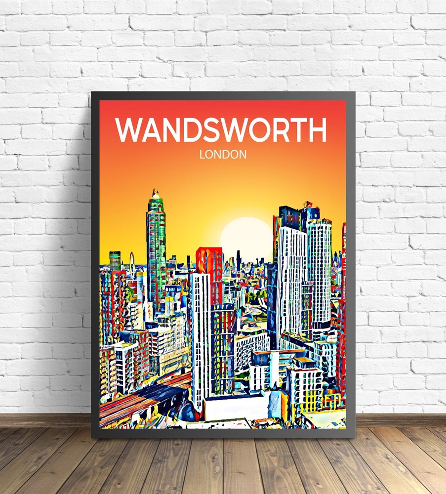 Wandsworth London Art Poster Sunset Night Poster Art Print Wandsworth City
