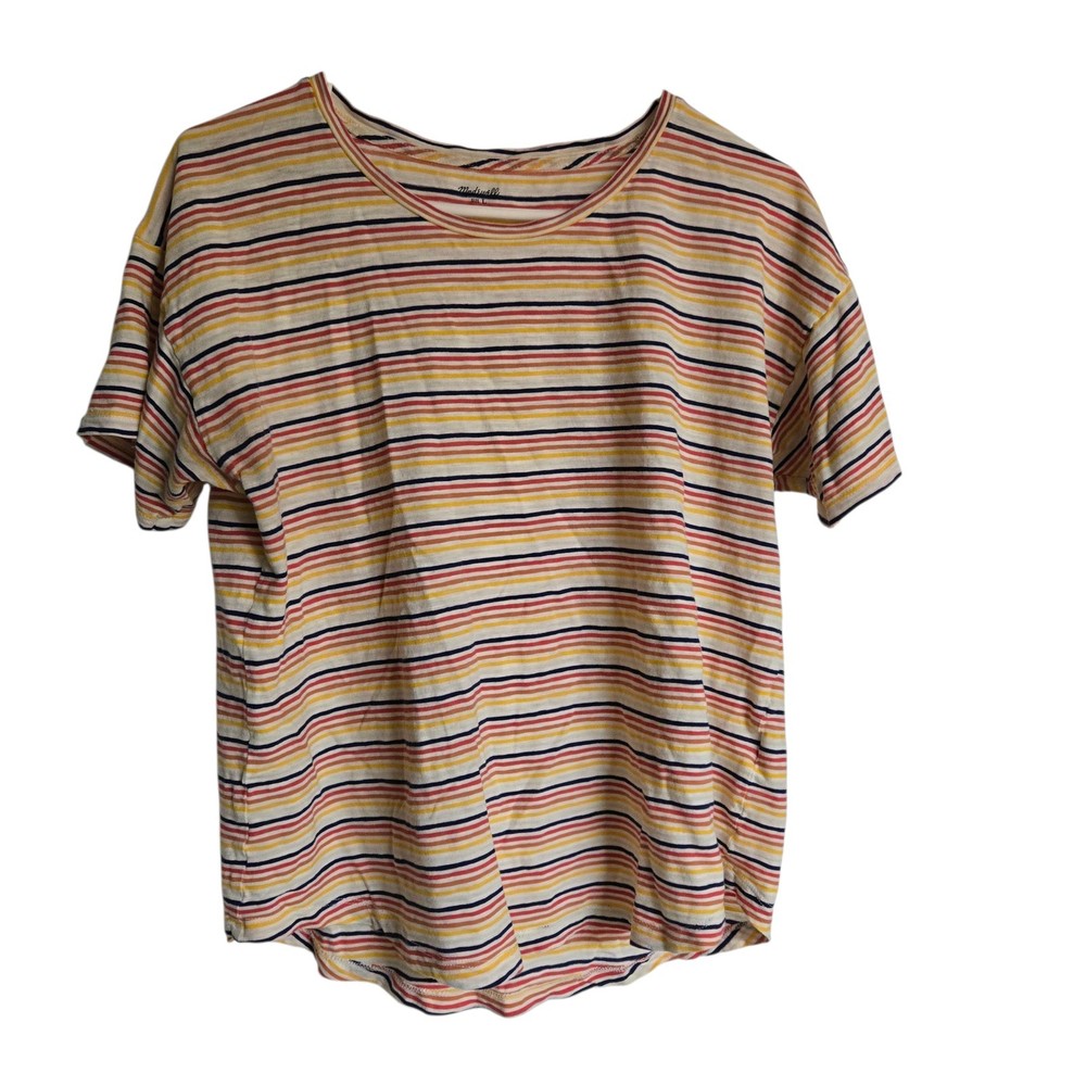 Madewell Multicolor Stripe Scoop Neck Short Sleeve Shirt L