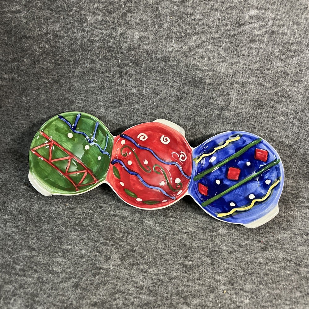 Christmas Ornament Shaped Divided Candy Nut Trinket Ceramic Dish Holiday