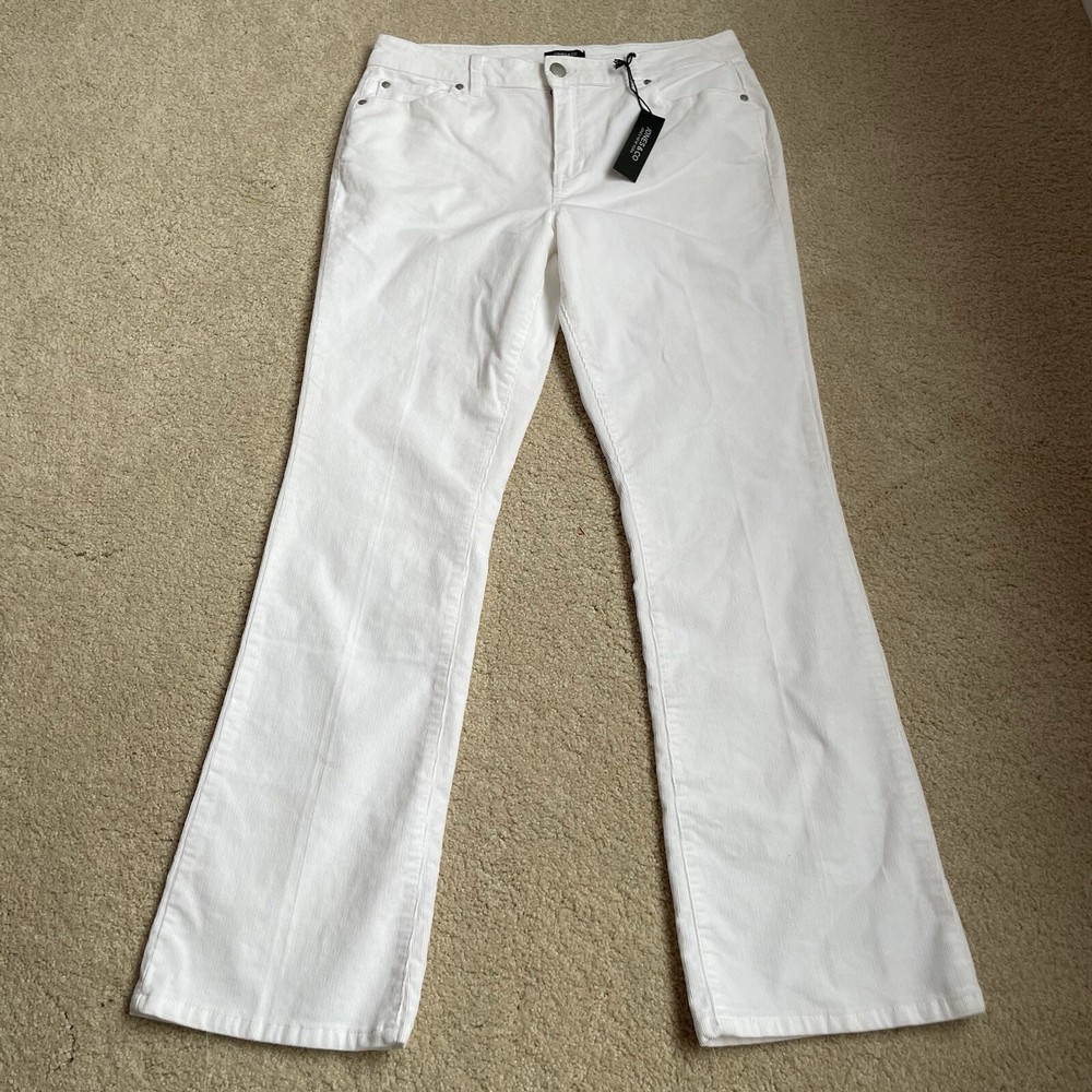 Jones & Co New York Pants 12 White Corduroy Straight Leg High Rise Stretch 33x31