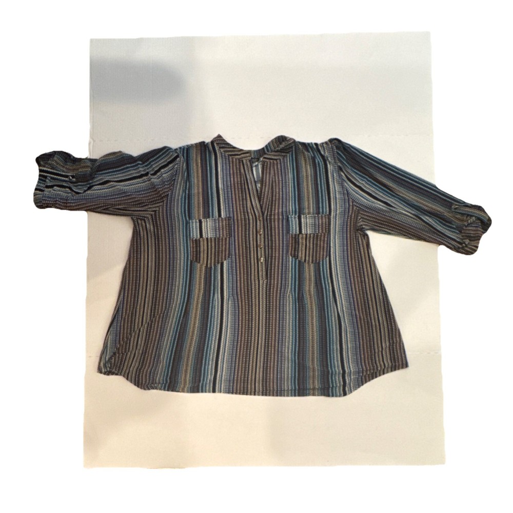 AVA & GRACE Womens 2X Striped Button V-Neck 3/4 Sleeve Tunic Blouse