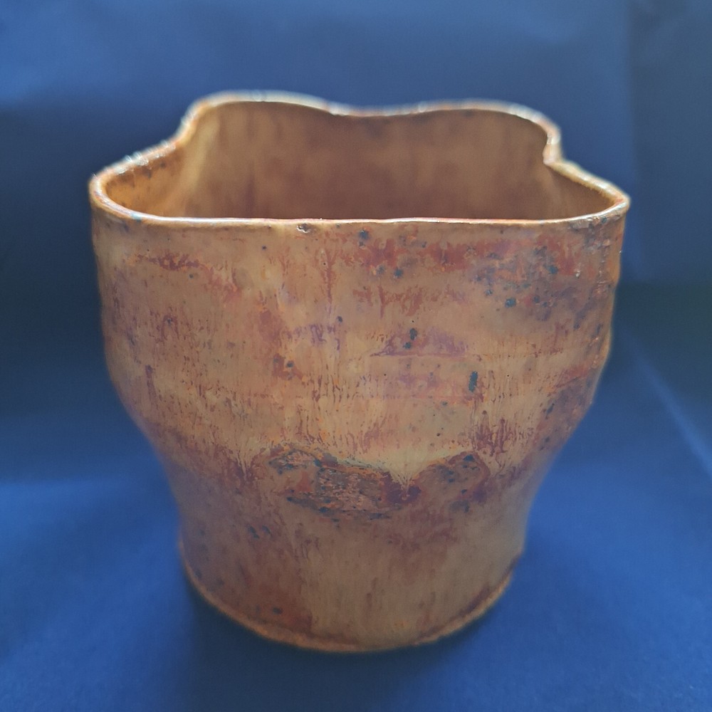 Vintage Mid Century Modern Handmade Art Pottery Vase Abstract Brown/Red/Orange