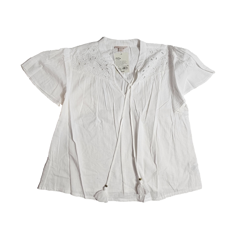 Shirt White Peasant blouse With Tassels Women's Large By Knox Rose