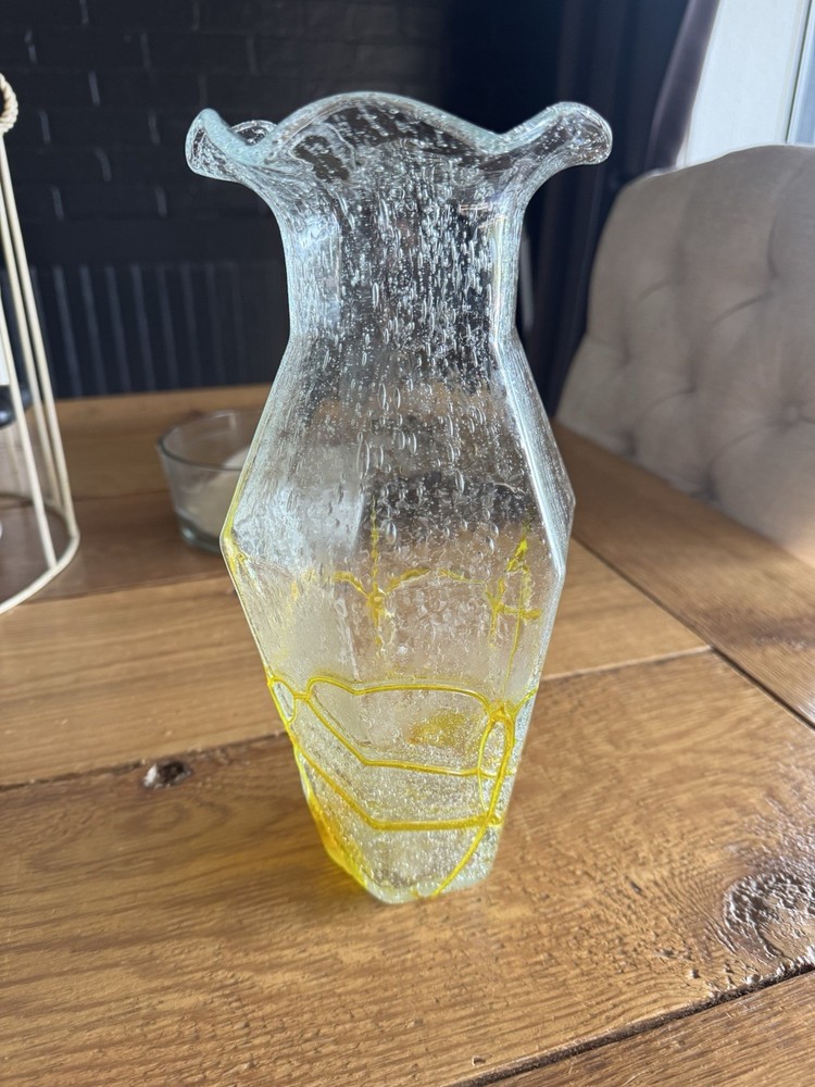 Italian Bubble Art clear Glass Vase Clear Yellow Mid Century Modern