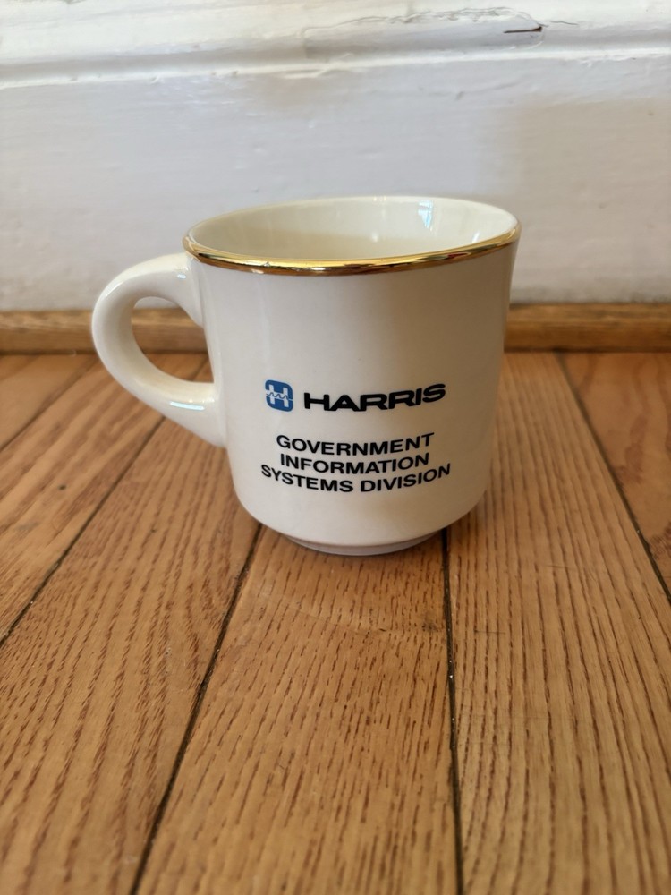 2- HARRIS Compact Range Systems GRALLEY Coffee Mug Vintage Gold 1989