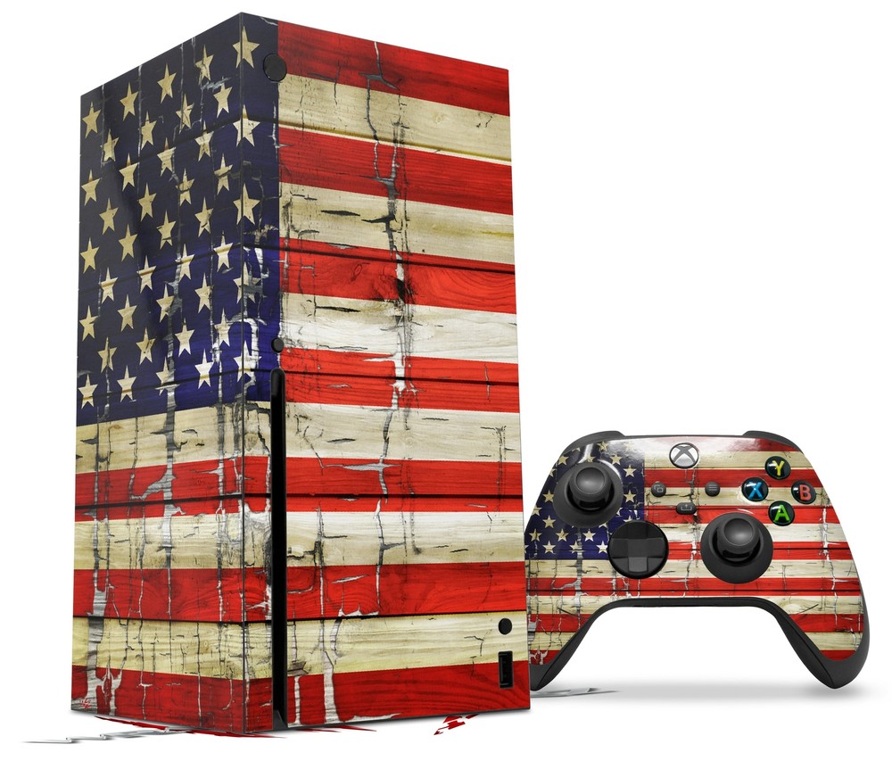 Skin Set for XBOX Series X Painted Faded and Cracked USA American Flag