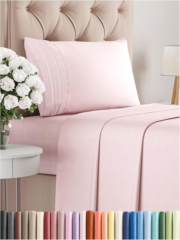 Twin XL Soft Cooling 3-Piece Sheet Set in Wrinkle-Free Lavender Pink