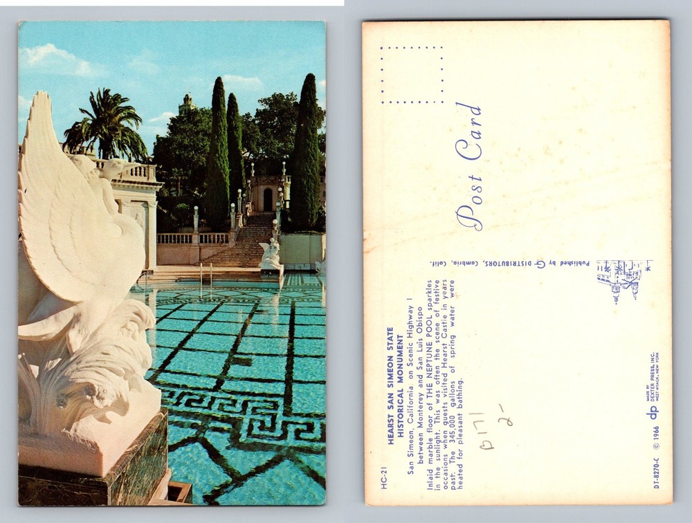 San Simeon, CA-California, Hearst Castle Outdoor Pool PC Vintage Postcard