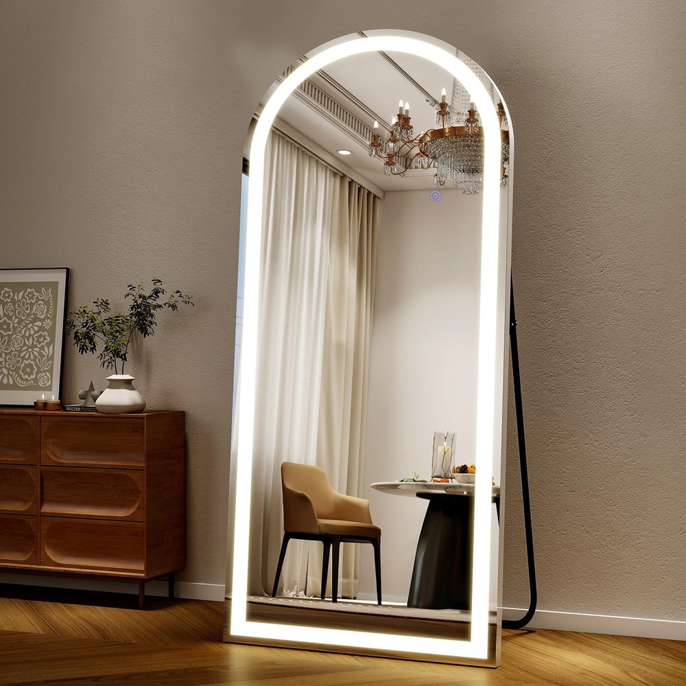 Easly 26x68 inch Full Length Mirror with Lights, LED Lighted Floor Standing, ...