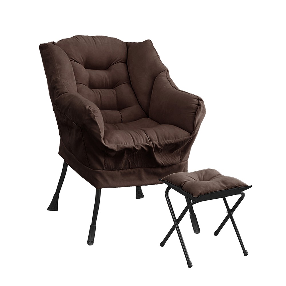 Modern Upholstered Lazy Chair with Foldable Ottoman and Footrest  