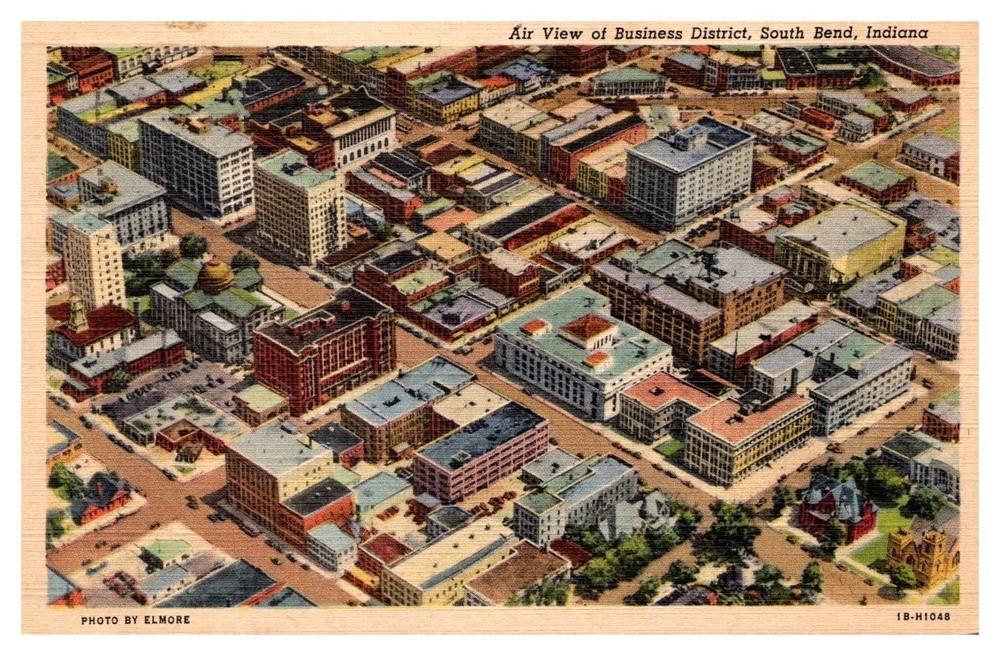 1949 Aerial View Business District South Bend Indiana Vintage Postcard