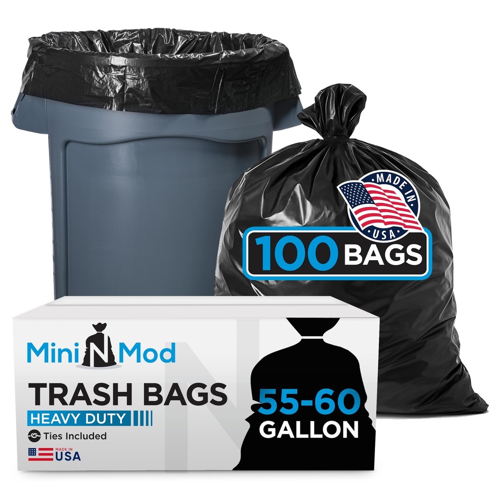 55-60 Gallon Trash Bags Heavy Duty | 100 Count | 100 (Pack of 1), Black