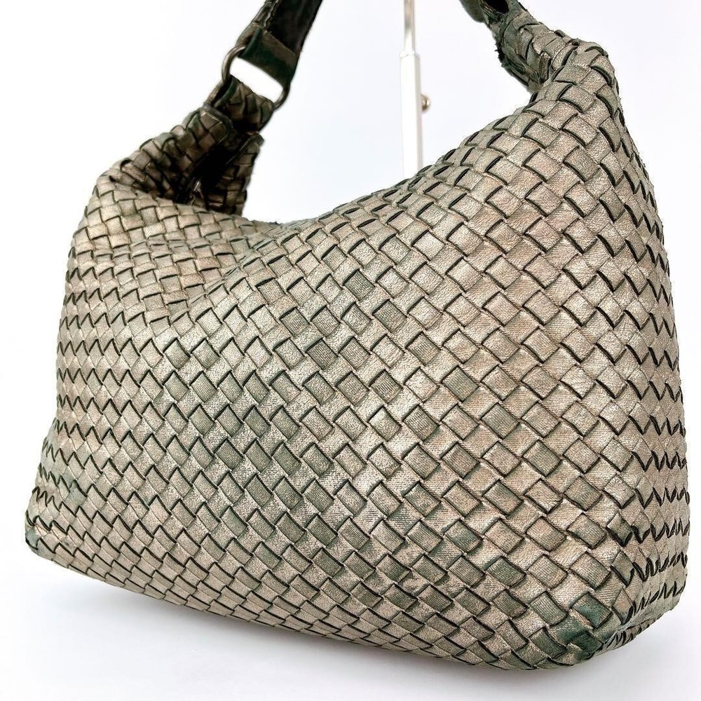 Bottega Veneta Champagne Gold Intrecciato Leather Hobo Shoulder Bag Pre-Owned
