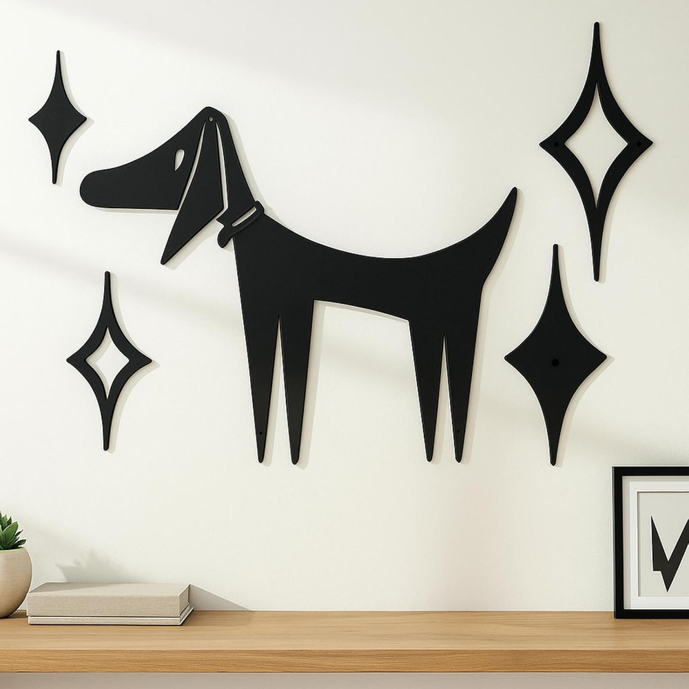 5 Pcs Mid Century Modern Atomic Dog Decor Wall Art Vintage Metal Wall Decor Cart