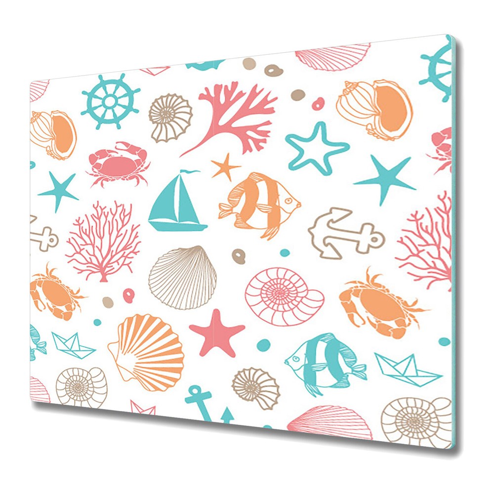 Glass Chopping Board Utensil Board Colourful Marine Anchor Cancer & Stars 60x52