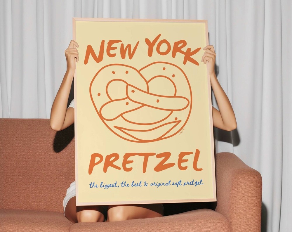 New York Pretzel Print Modern Kitchen Wall Art Retro Food Art Hand Drawn